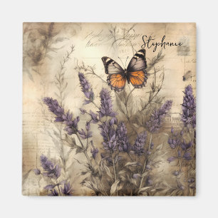 Persoonlijke Vintage Lavendel Vlinder Kunst Magneet