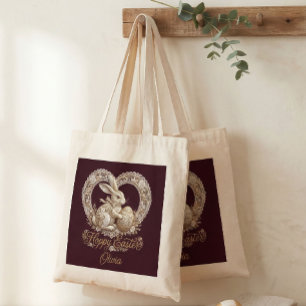 Persoonlijke Vintage Paashaas Boodschappentas Tote Bag