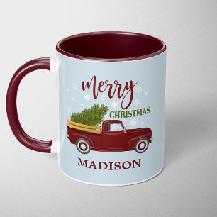 Persoonlijke Vintage Rode Truck Kerst Mok