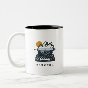 Persoonlijke vintage schrijfmachine berg cadeau tweekleurige koffiemok
