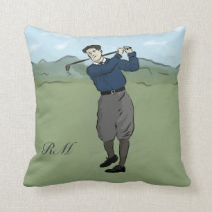 Persoonlijke vintage stijl golf kunst met monogram kussen