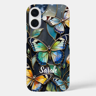 Persoonlijke Vlinder Telefoonhoes Gebrandschilderd iPhone 16 Hoesje