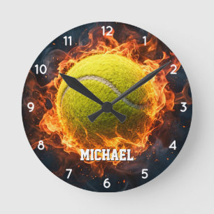 Persoonlijke Voeg Uw Naam Tennisbal op Vuur     Ronde Klok
