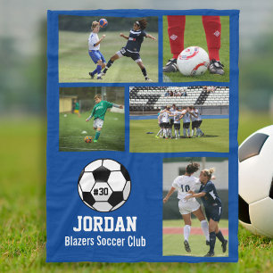 Persoonlijke Voetbal foto collage naam # team Fleece Deken