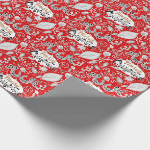 Persoonlijke Volkskunst Kerst Rood Witte Vogels Cadeaupapier