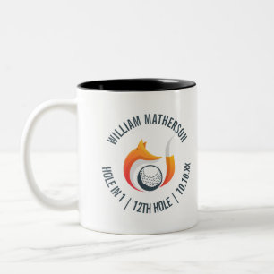 Persoonlijke vos en bal hole in one tweekleurige koffiemok