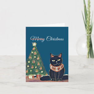 Persoonlijke vrolijk kerstfeest boze zwarte kat feestdagen kaart