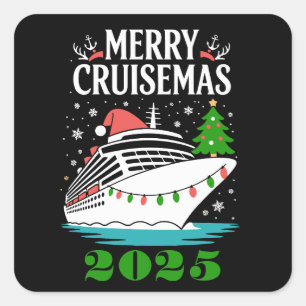 Persoonlijke vrolijke Cruisemas cruiseschip famili Vierkante Sticker
