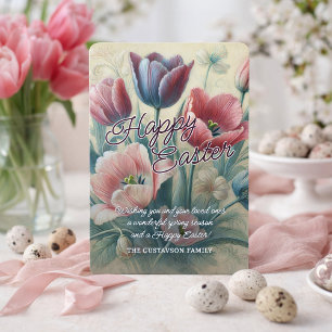 Persoonlijke vrolijke paaskaart met tulpen feestdagenkaart