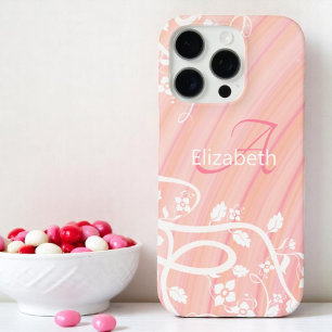 Persoonlijke vrouwelijke monogramnaam roze witte b iPhone 16 pro hoesje