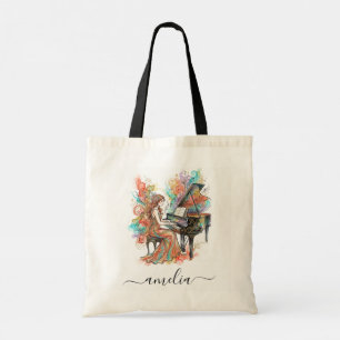 Persoonlijke Vrouwelijke Pianist Kleurrijke Grote  Tote Bag