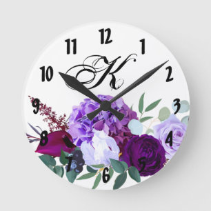 Persoonlijke wandklok lavender Hibiscus op Whi Ronde Klok