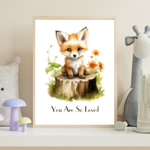 Persoonlijke waterverf baby vos kinderkamer muur k poster