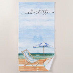 Persoonlijke Waterverf Beach spreuk Umbrella Strandlaken