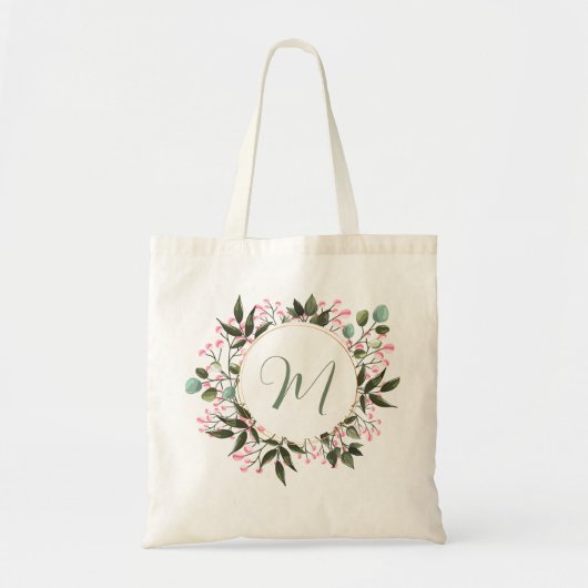 Persoonlijke waterverf bloem groen krans tote bag (Voorkant)