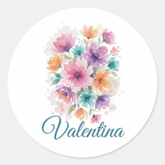 Persoonlijke Waterverf Bloem Naam Sticker