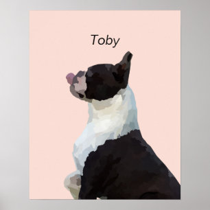Persoonlijke waterverf Boston Terrier hond poster