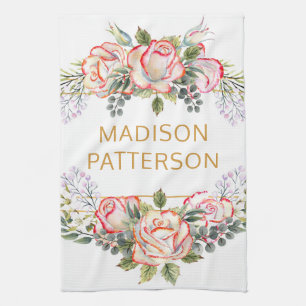 Persoonlijke Waterverf Floral Girly Chic Theedoek