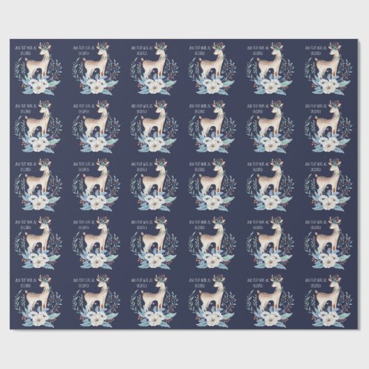 Persoonlijke waterverf herten en bloemen winter ac cadeaupapier (Vlak)