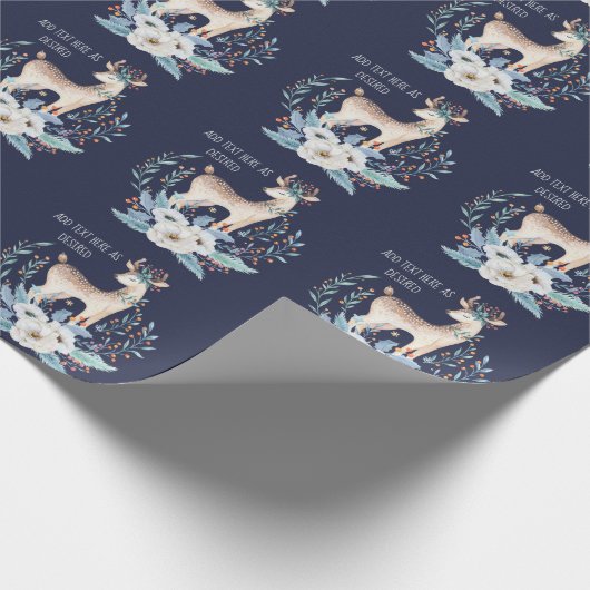 Persoonlijke waterverf herten en bloemen winter ac cadeaupapier (Hoek)