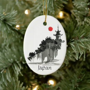 Persoonlijke Waterverf Japanse tempelkerst Keramisch Ornament