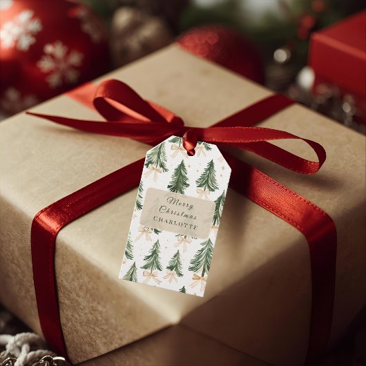 Persoonlijke waterverf kerstboom cadeaulabel