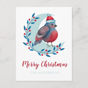 Persoonlijke Waterverf kerstvogel op maan Briefkaart
