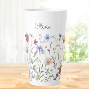 Persoonlijke waterverf Kleurrijke Wilde Bloemenwei Latte Mok