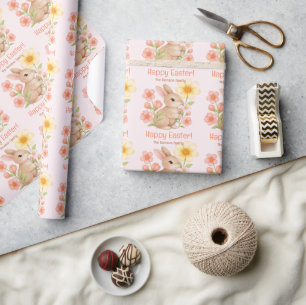 Persoonlijke Waterverf Konijn Gelukkig Pasen Cadeaupapier