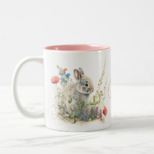 Persoonlijke Waterverf Konijn Wilde Bloemen Tweekleurige Koffiemok