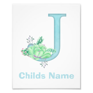 Persoonlijke Waterverf Letter J Foto Print Afdruk