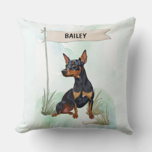 Persoonlijke waterverf Miniature Pinscher-hond Kussen