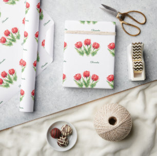 Persoonlijke Waterverf Rode Tulpen Boodschappentas Cadeaupapier