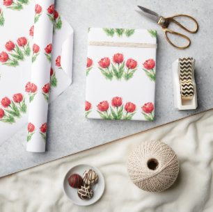 Persoonlijke waterverf rode tulpen cadeaupapier