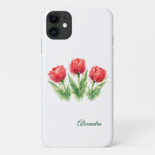 Persoonlijke waterverf rode tulpen iPhone 11 hoesje