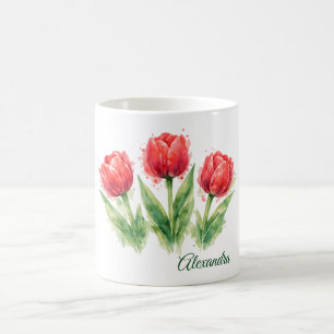 Persoonlijke waterverf rode tulpen koffiemok