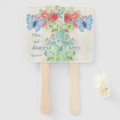 Persoonlijke waterverf vlinder en rode roos handwaaier (Voorkant en achterkant)