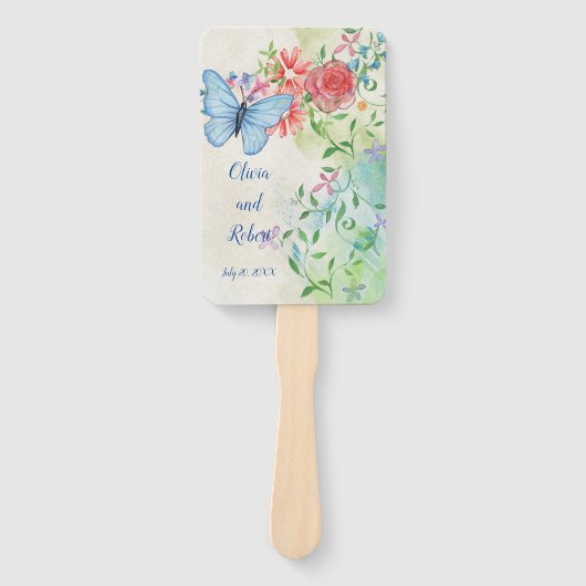 Persoonlijke waterverf vlinder en rode roos handwaaier (Voorkant)