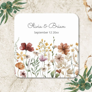 Persoonlijke Waterverf Wilde Bloem Mooie Bloemen Vierkante Kartonnen Onderzetter