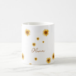 Persoonlijke waterverf zonnebloemen koffiemok