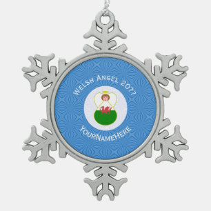 Persoonlijke Welshe Engel Hanukkah Vlag  Tin Sneeuwvlok Ornament