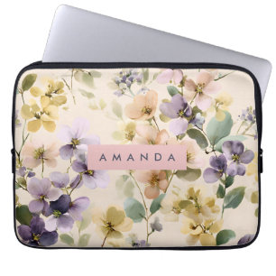 Persoonlijke Whimsical Pastel Waterverf Bloem Laptop Sleeve