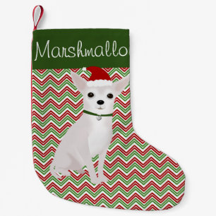 Persoonlijke White Chihuahua met Santa Hat Kleine Kerstsok