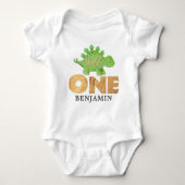 Persoonlijke WILD One Dinosaur First Birthday Baby Romper (Voorkant)