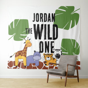 Persoonlijke WILD ONE Safari Verjaardag Achtergron Wandkleed