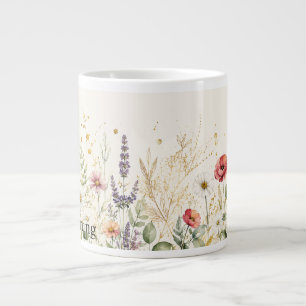 Persoonlijke Wilde Bloem & Goud Aangepaste Naam Mo Extra Grote Beker