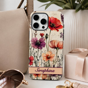 Persoonlijke Wilde Bloem in Rode en Paarse Klaproz iPhone 16 Pro Max Hoesje
