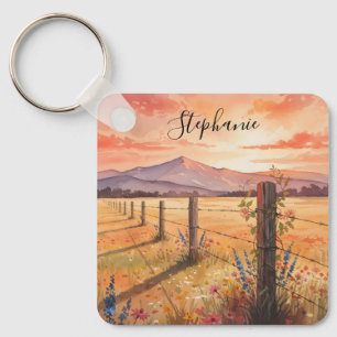 Persoonlijke Wilde Bloem Zonsondergang Charme Sleutelhanger