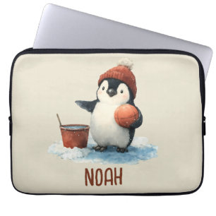 Persoonlijke Winter Pinguïn Basketbal Kind Laptop Sleeve