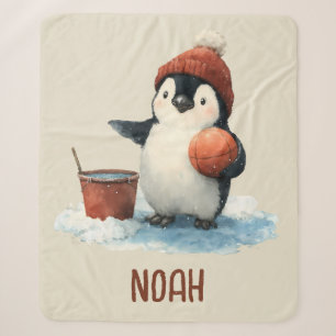 Persoonlijke Winter Pinguïn Basketbal Kind Sherpa Deken